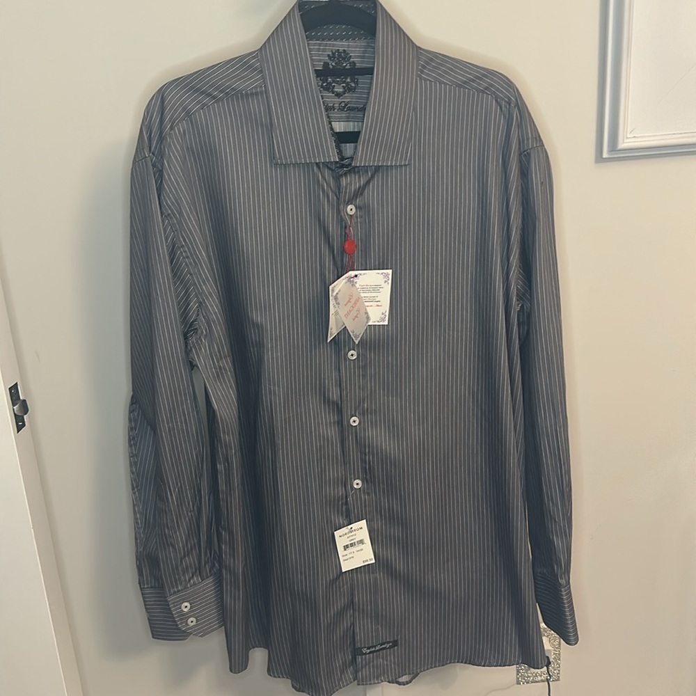 English Laundry Blue/Grey and White Stripe Shirt, Size 17.5, 34/35, NWT